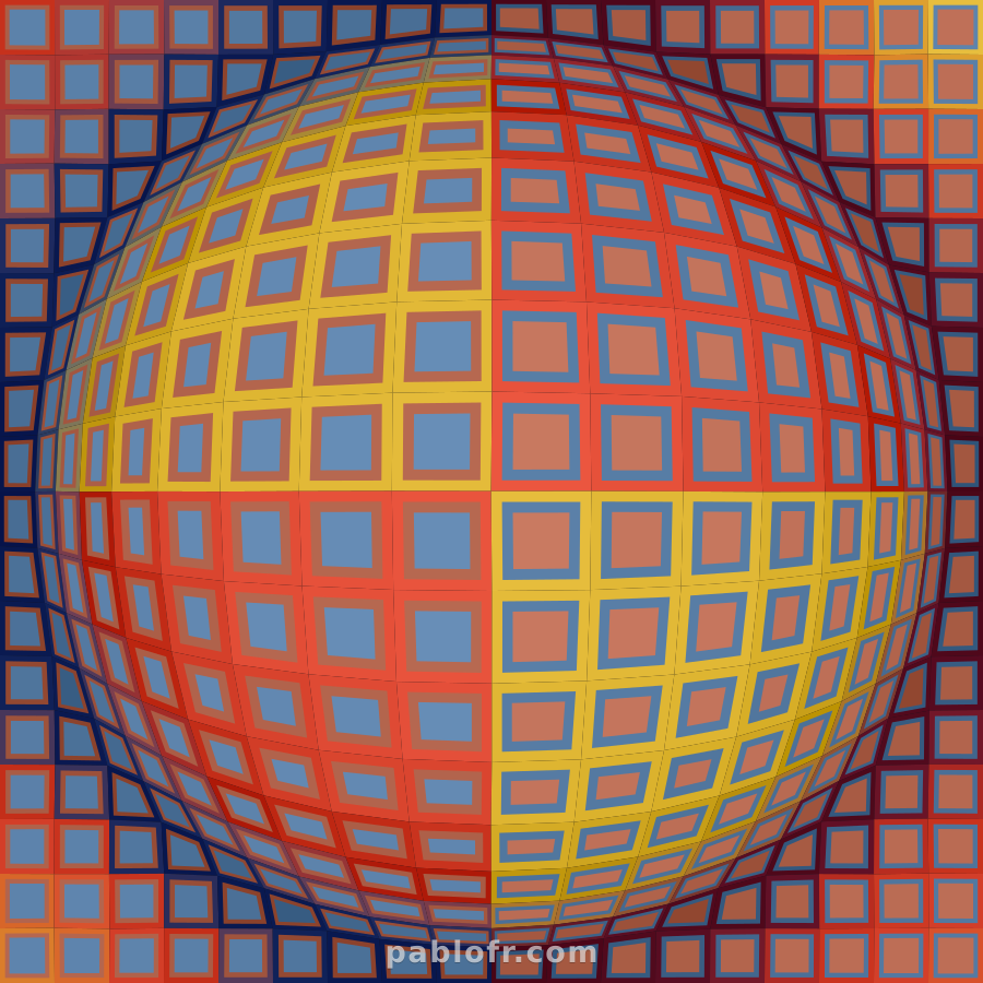 Fuego: navy and burgundy fields, gold and vermilion lattices.