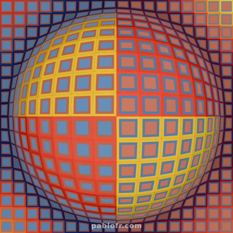 Fuego: navy and burgundy fields, gold and vermilion lattices.